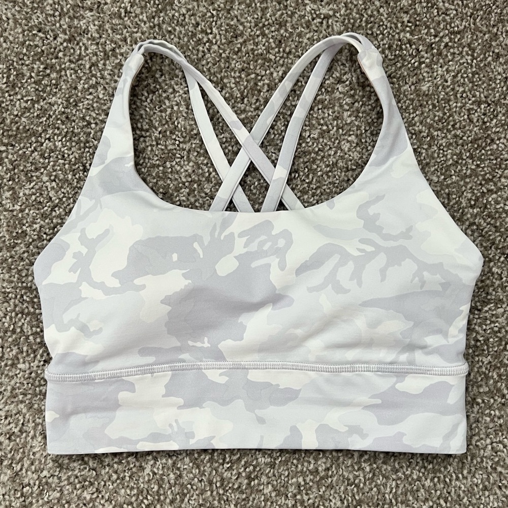 Lululemon Energy Bra Long Line Camo White size 6